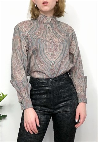 VINTAGE 80S JAEGER PALE LILAC PAISLEY BLOUSE
