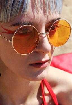 Foxy Lady Orange Round Frame Sunglasses