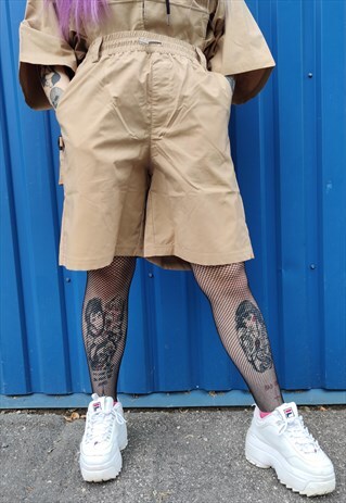 CARGO POCKET UTILITY SHORTS PREMIUM CROPPED OVERLLS IN CREAM