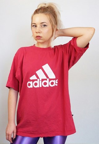 VINTAGE UNISEX ADIDAS RETRO T-SHIRT FRONT LOGO IN PINK