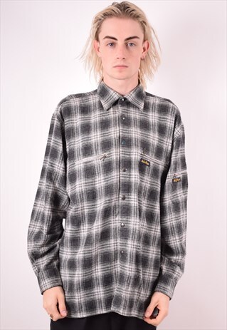 MENS VINTAGE FLANNEL SHIRT LARGE GREY CHECK 90S