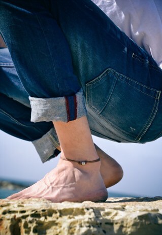 ANKLET FOR MEN, SILVER BEAD AND A BROWN CORD, FOR HIM