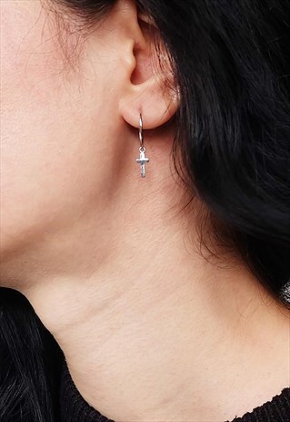 SIDEWAY CROSS HOOPS STERLING SILVER EARRING