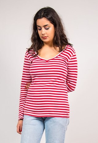 90'S VINTAGE RED STRIPED TOMMY HILFIGER T-SHIRT TOP