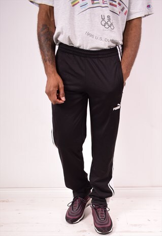 PUMA MENS VINTAGE TRACKSUIT TROUSERS MEDIUM BLACK 90S
