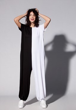  Black and White Oversized Jumpsuit/ maxi jumpsuit