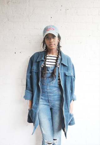 VINTAGE 90'S LADIES OVERSIZE BLUE CORDUROY SHIRT JACKET