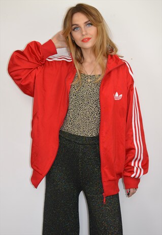 VINTAGE 90S OVERSIZED RED & WHITE STRIPE ADIDAS TRACK JACKET
