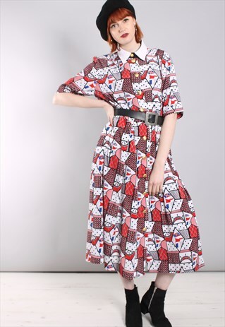 VINTAGE 80S CRAZY PATTERNED MIDI SHIRT DRESS