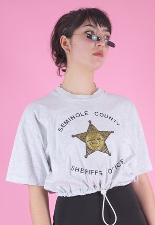 VINTAGE REWORKED CROPPED T-SHIRT IN LIGHT GREY