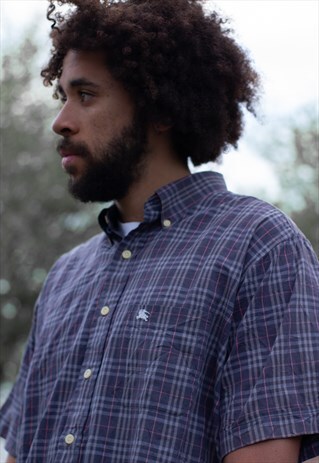 VINTAGE 90S BURBERRY NOVA CHECK BUTTON UP SHORT SLEEVE SHIRT