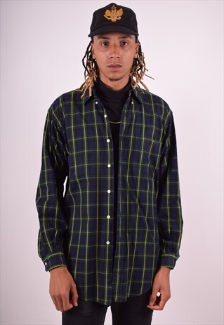 RALPH LAUREN MENS VINTAGE SHIRT MEDIUM GREEN CHECK 90S