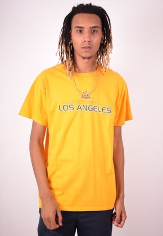 MENS VINTAGE LA T-SHIRT TOP LARGE YELLOW 90S