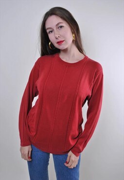 90s red minimalist sweater, vintage women striped jumper