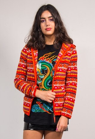 VINTAGE 90'S BRIGHT ORANGE GRUNGE FLEECE JACKET