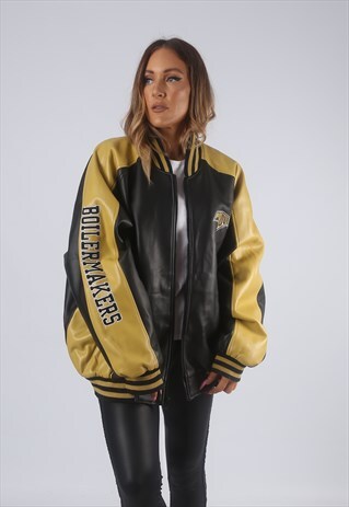 VINTAGE PVC BOMBER JACKET USA FOOTBALL UK 20 - 22 (G2E)