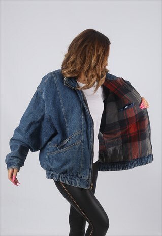 VINTAGE DENIM BOMBER JACKET OVERSIZED UK 16 - 18 (KHDI)