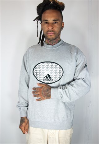 ADIDAS GREY EMBROIDED VINTAGE SWEATER