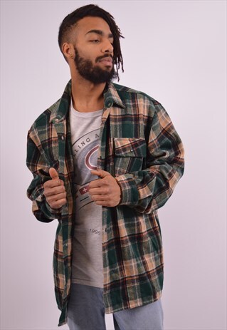 MENS VINTAGE OVERSHIRT LARGE GREEN CHECK 90S