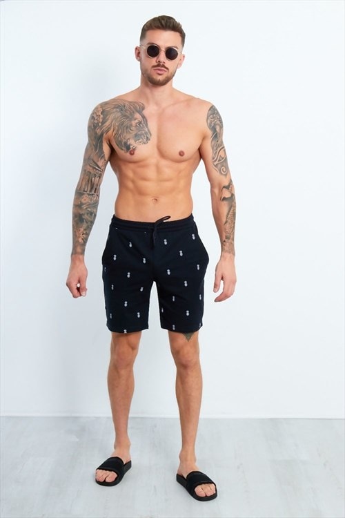 mens navy pineapple print jersey shorts