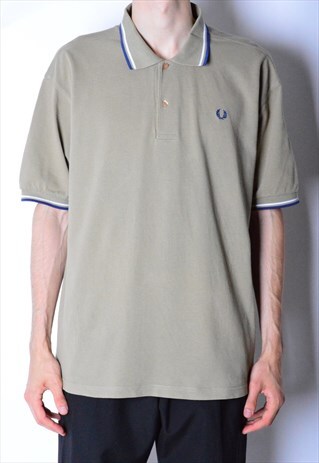 VINTAGE 90S KHAKI FRED PERRY POLO SHIRT