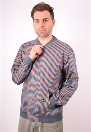 MENS VINTAGE BOMBER JACKET LARGE MULTI STRIPES 90S