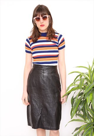 VINTAGE 80S BLACK LEATHER PENCIL SKIRT