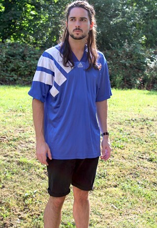 VINTAGE 90S ADIDAS SOCCER JERSEY - XL - BLUE - FOOTBALL