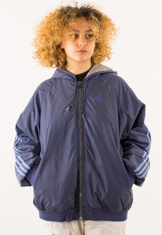 VINTAGE 90S REVERSIBLE ADIDAS JACKET COAT, BLUE AND GREY COL