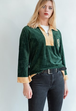 VINTAGE 80S VELVET ELF BLOUSE WITH CONTRAST COLLAR