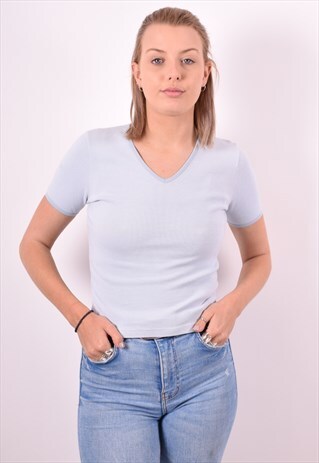 DOLCE & GABBANA WOMENS VINTAGE T-SHIRT TOP SMALL BLUE 90S