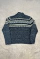 C&A KNITTED JUMPER ABSTRACT PATTERNED 1/4 ZIP CHUNKY SWEATER