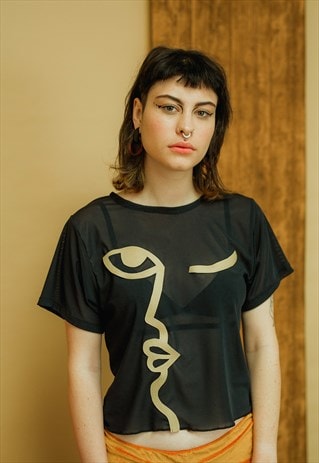 SHEER ABSTRACT FACE TEE