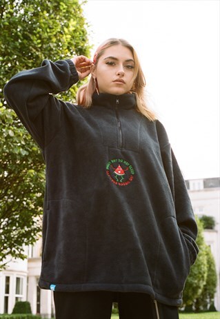 FLEECE IN BLACK WATERMELON DISCO RAVER EMBROIDERY