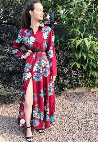 FLORAL PRINT MAXI DRESS OVERSIZE RELAXED FIT CARDIGAN 