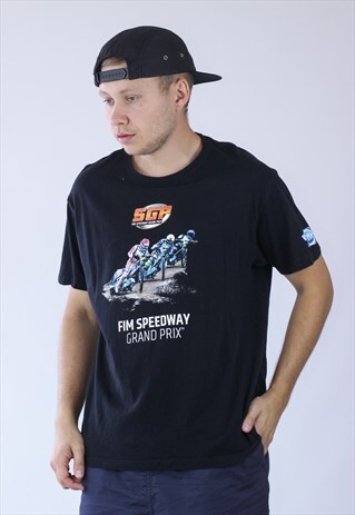 VINTAGE MENS MOTO RACING GRAND PRIX BIG LOGO T-SHIRT