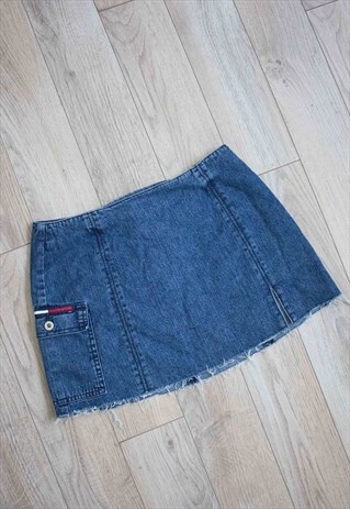 VINTAGE TOMMY HILFIGER CUTOFF DENIM SKIRT LOGO 90S X 6.5