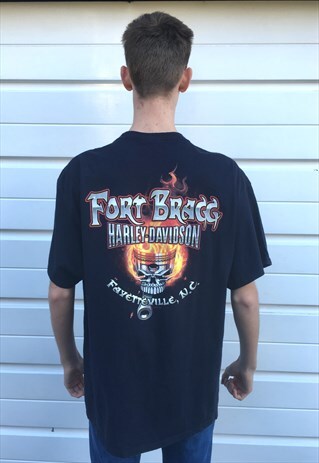 MENS VINTAGE BLUE HARLEY DAVIDSON TSHIRT SKULL MOTORBIKE TOP