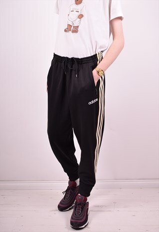 ADIDAS MENS VINTAGE TRACKSUIT TROUSERS W34 L31 BLACK 90'S