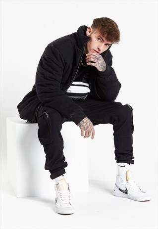 NO BOUNDARIES DENIM PUFFA JACKET IN BLACK