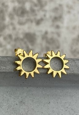 Gold Sun Studs, 925 Sterling Silver Jewellery boho celestial
