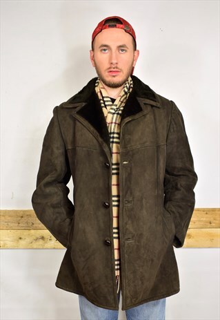 VINTAGE 80S BROWN SUEDE BORG LINED COAT
