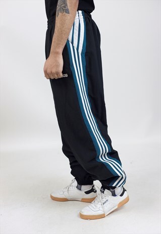 VINTAGE 90S ADIDAS BLACK/GREEN TRACKSUIT BOTTOMS