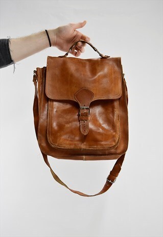 VINTAGE 70S TAN LEATHER SATCHEL/SHOULDER BAG