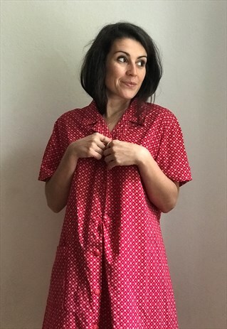 VINTAGE RED SPOT PRINT SHIRT DRESS