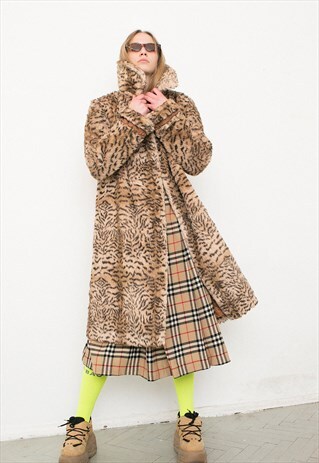 VINTAGE MAXI SOFT COAT LEOPARD ANIMAL PRINT LONG SLEEVED