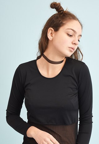 Y2K MINIMALIST BASICS GRUNGE LYCRA MESH DETAILED TEEN TOP