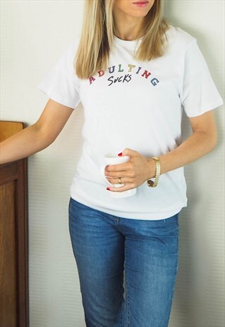 ADULTING SUCKS TSHIRT - MULTICOLOURED TEXT