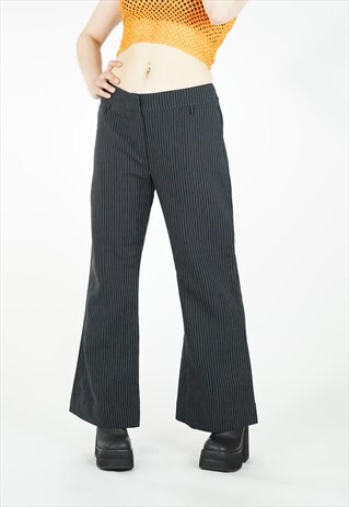 VINTAGE 90S Y2K BLACK PINSTRIPE TROUSERS PANTS