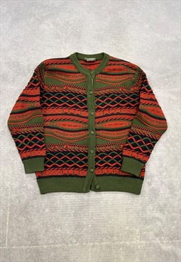 Vintage Abstract Knitted Cardigan 3D Patterned Knit Sweater